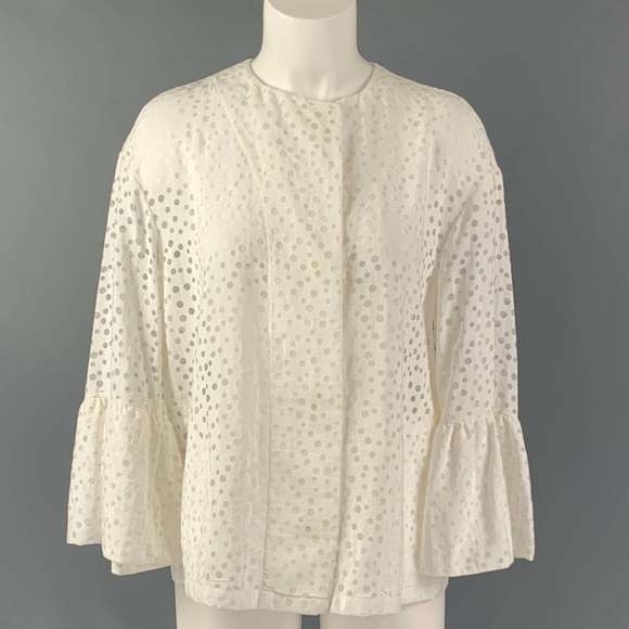 AKRIS Tops - AKRIS White Viscose and  Nylon Polka Dot Oversized Casual Top